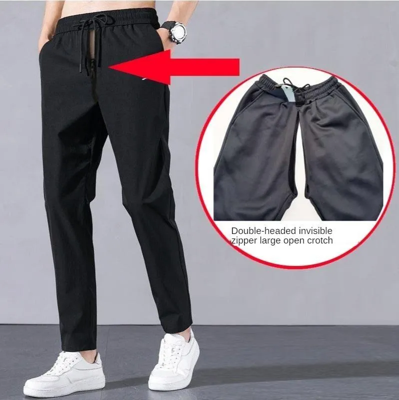 Pants Sex Man Driver Outdoor Open Crotch Pants Quick Unfix Trousers For Long Journey Pee Excretion Sweatpants Trip Penis Pants