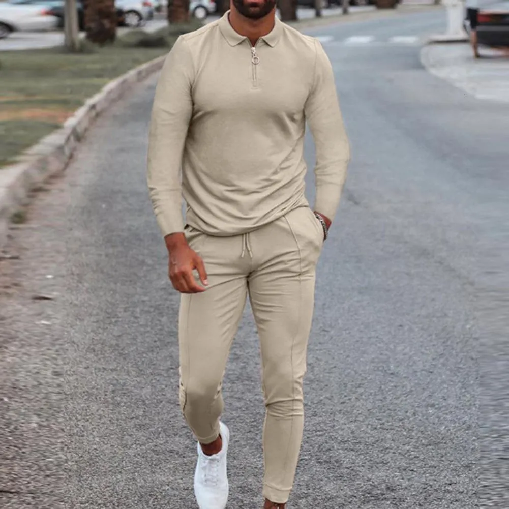 Mens Tracksuit: Polo Style Two Piece Tracksuit Set, Spring Autumn