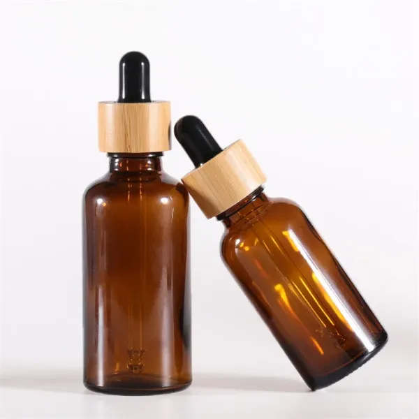 Amber Glass Dropper Bottle With Bamboo Lids Essential Oils Bottles Sample Vials For Perfume Cosmetic Liquids 15ml 20ml 30ml 50ml 100ml