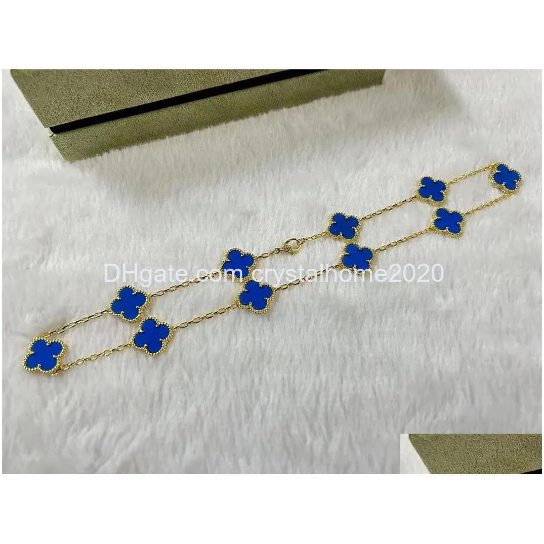 Pendanthalsband Luxury Van Brand Clover Designer 18K Gold Cross Chain Blue Stone 15mm 4 Leaf 10 Flower Choker Halsband Nice Party OT7IK