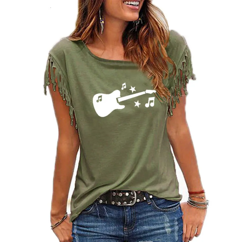 T-shirt femminile Musica per chitarra stampata da donna Maglietta da donna manica di cotone divertente Summer Tee Femme Tops 230508