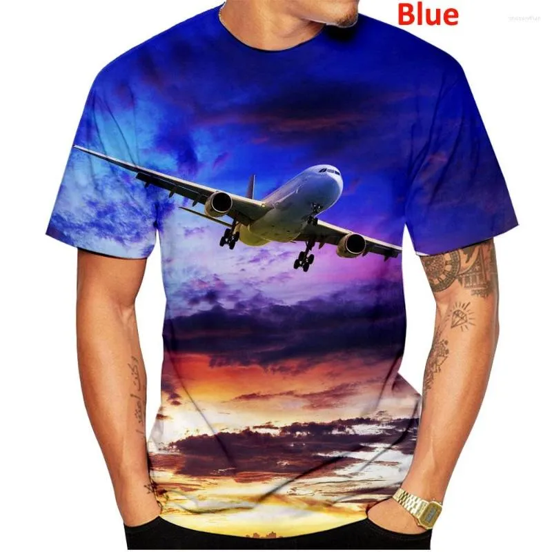 T-shirts pour hommes 2023 Chemise militaire d'avion d'été pour hommes et femmes avec T-shirt à manches courtes à motif imprimé bleu