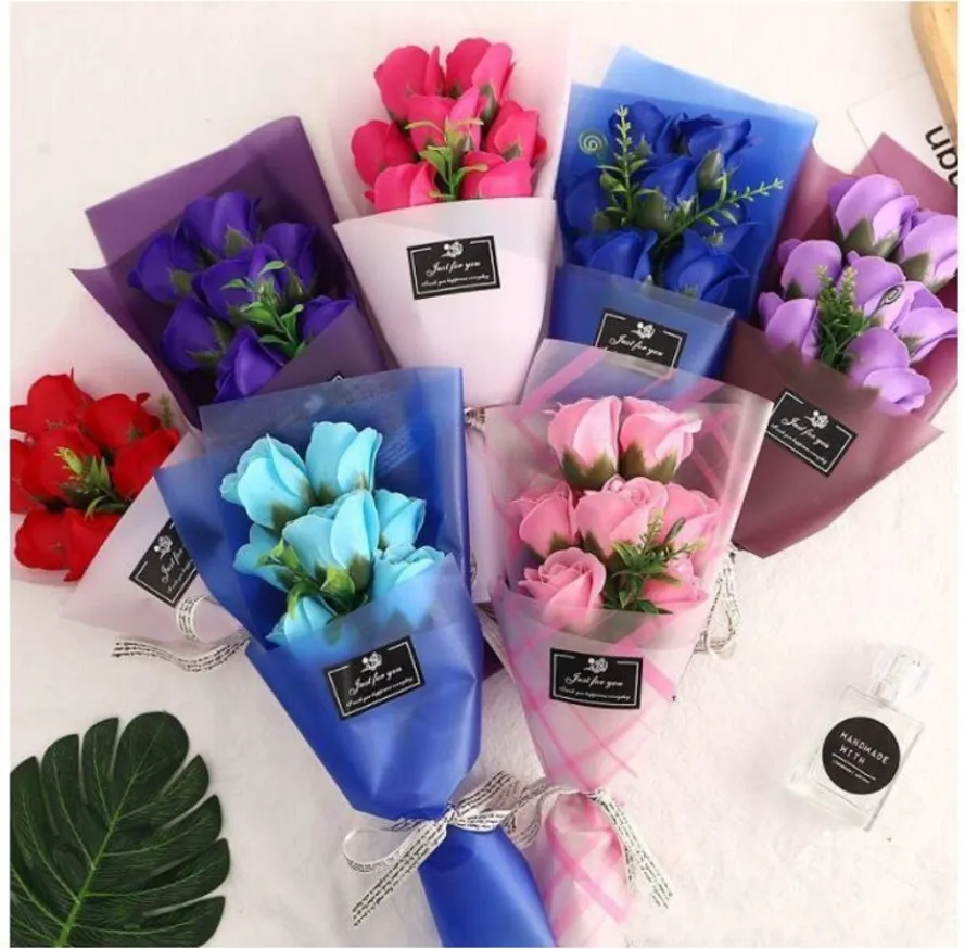 Creative 7 Small Bouquets of Rose Flower Simulation Soap Flower for Wedding Valentines Day Mothers Day Teachers Day Gifts U0508