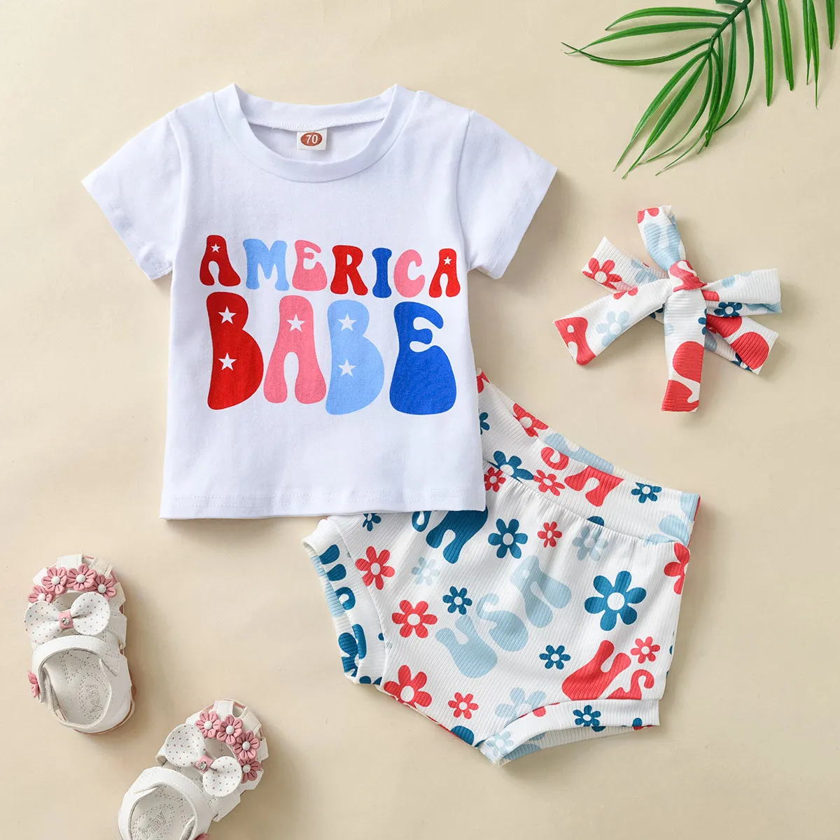 Babymeisjes Casual outfits Zomerzuigers Letter Korte mouw T-shirt Bloem geprinte shorts Kledingpak Haaraccessoires Toddler Casual 3 stks Deset S2203