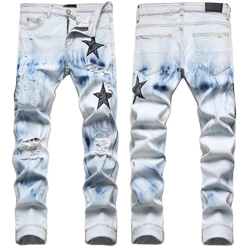 Jeans uomo Men's Distressed Ripped Skinny Jeans Mens Jeans Slim Motorcycle  Moto Biker Causal Mens Denim Pants Hip Hop Men Jeans