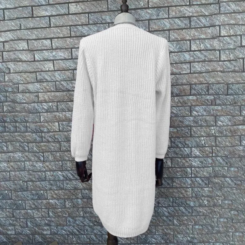 Kvinnors stickor Stylish Fall Winter Pure Color Long Cardigan tröja kappa Tjock kallbeständig