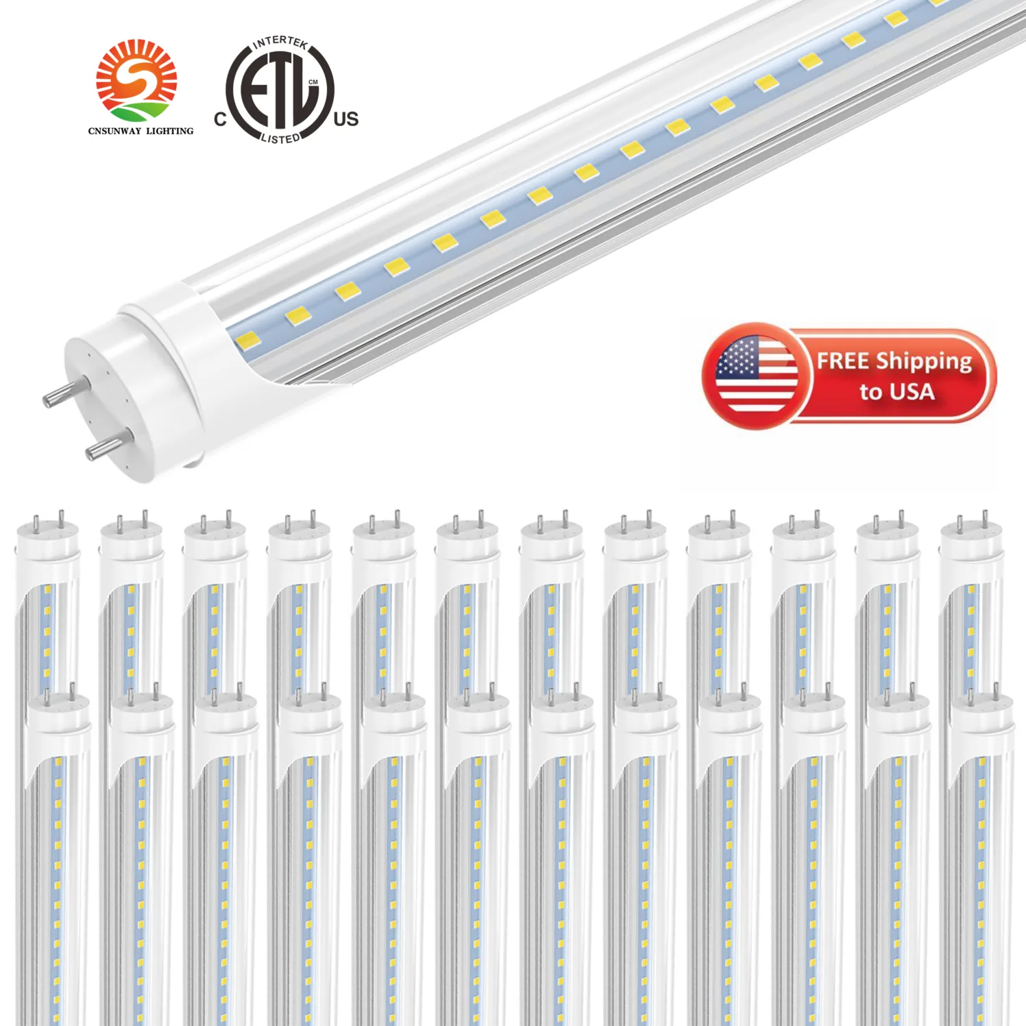 Bombas LED T8 4 pies, 22W 2400LM, 6000k blanco frío, tubo de luz tipo B, potencia de doble extremo, derivación de lastre, cubierta transparente, T8 T10 T10 T12 Reemplazo de bombillas fluorescentes ETL