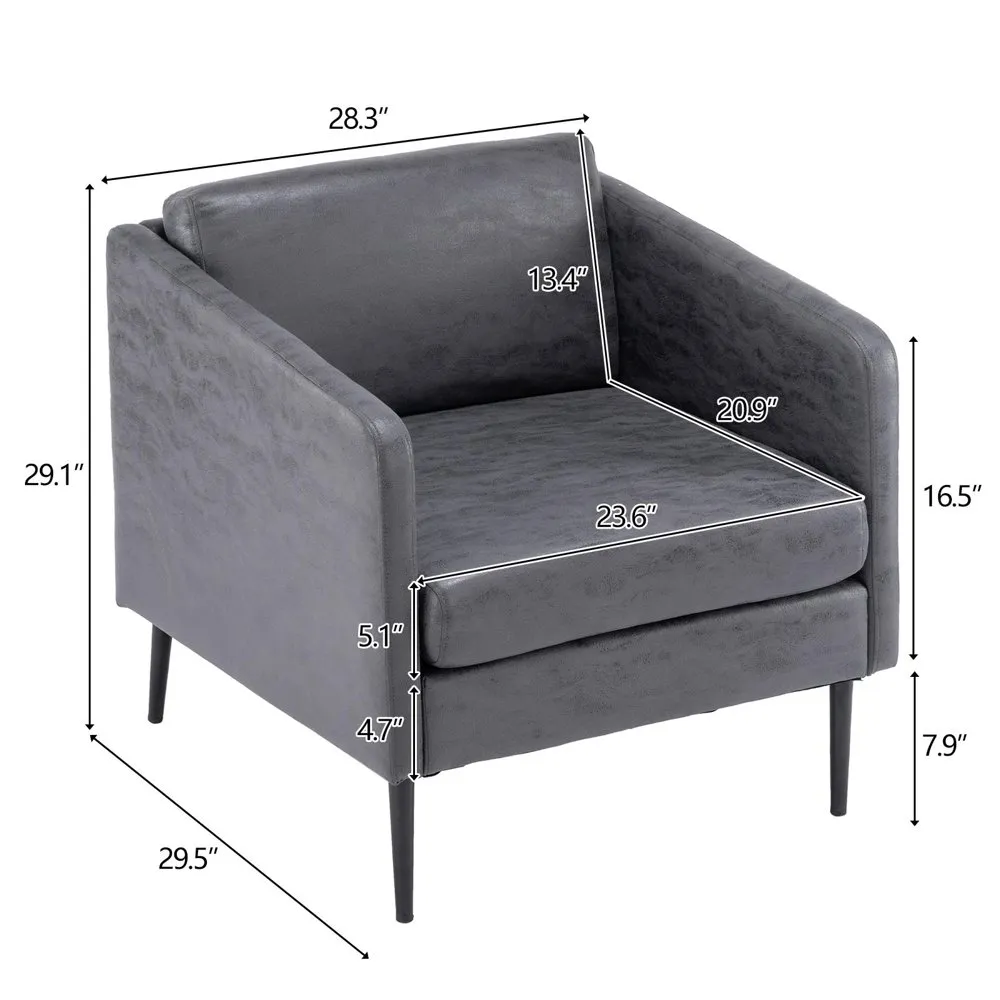 KTAXON 중반 세기 악센트 의자, 청동 천장 직물 팔 의자, 거실 침대 방을위한 사이드 백인 현대 클럽 의자 어두운 회색