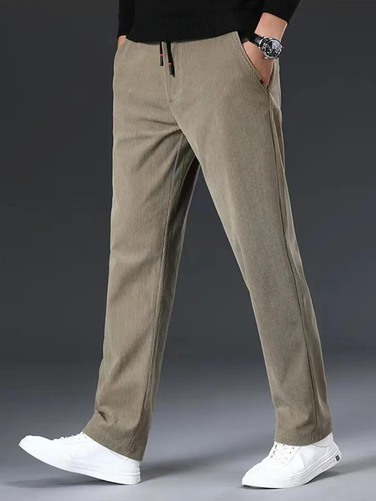 Calças masculinas Fall/Winter Corduroy Casual Pants Casual Moda de cordão trecho Slim Chinos masculino Casual Casual Longo Longa 230508