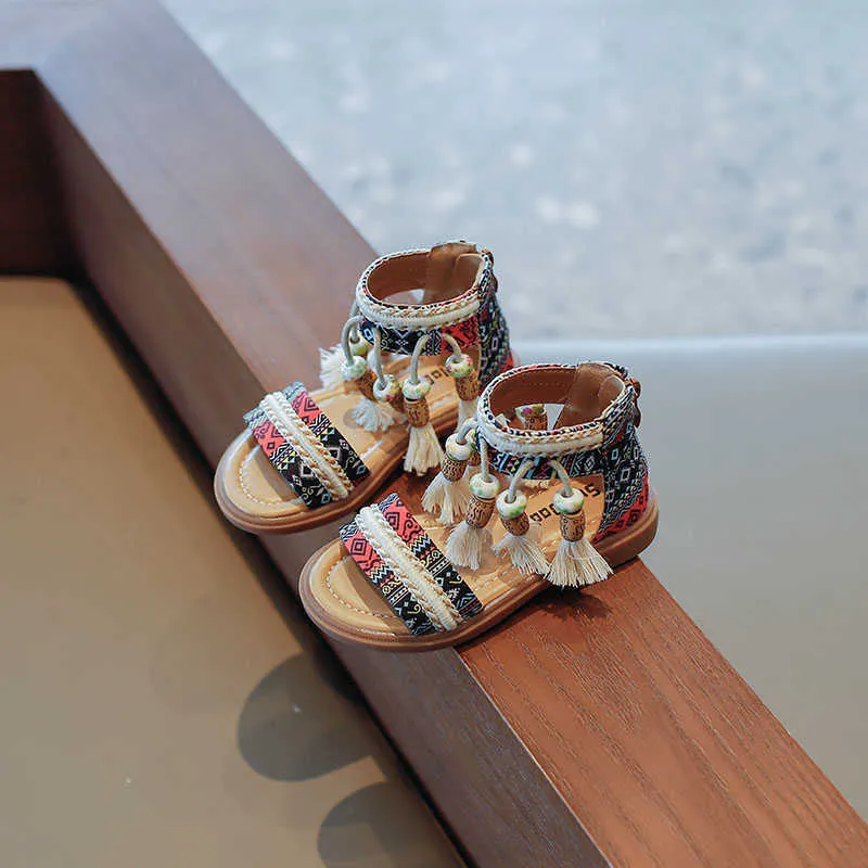 DHgate Girls Ethnic Tassel Sandals Versatile Zippered Summer Shoes for Kids Baby Kids Maternity