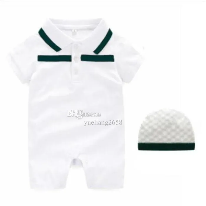 Mooie pasgeboren babykleding Korte Mouw Designer Baby Rompers Infant Clothing Baby Boys Girls Brand Jumpsuits + Hat