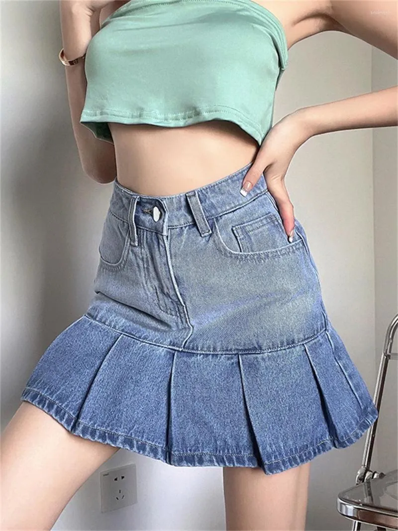 Saias de moda coreana Y2K Ruffle mini saia de jeans plissada feminino skatista est tica Harajuku streetwear high wap bodycon embrulho