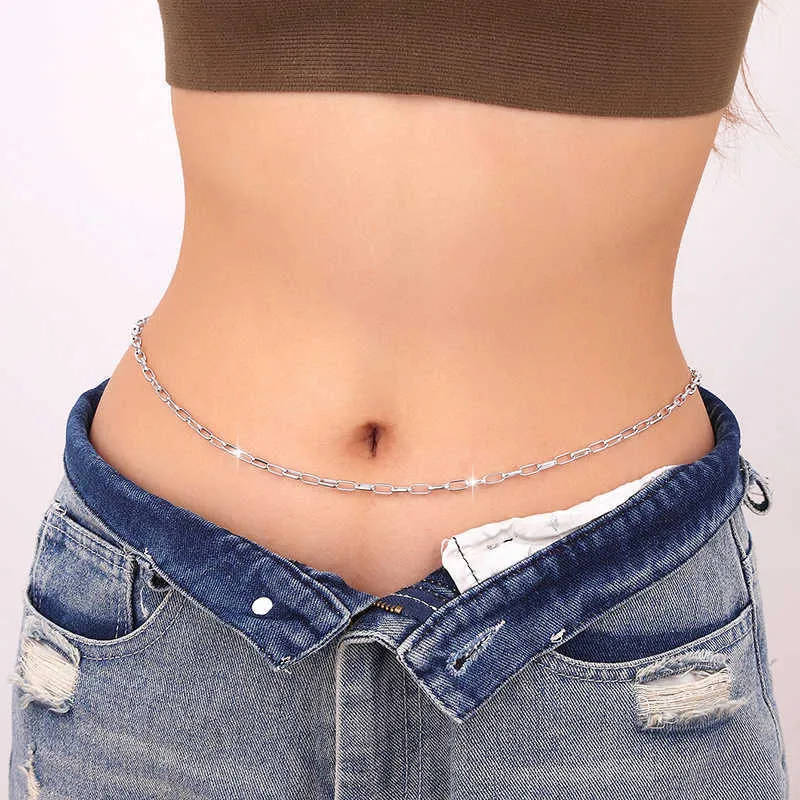 Belly Chains Simple Belly Chain Metal Waist Chain Summer Beach Bikini Sexy Body Waist Suit For Women Single Layer Body Chain Body Jewelry Z0508