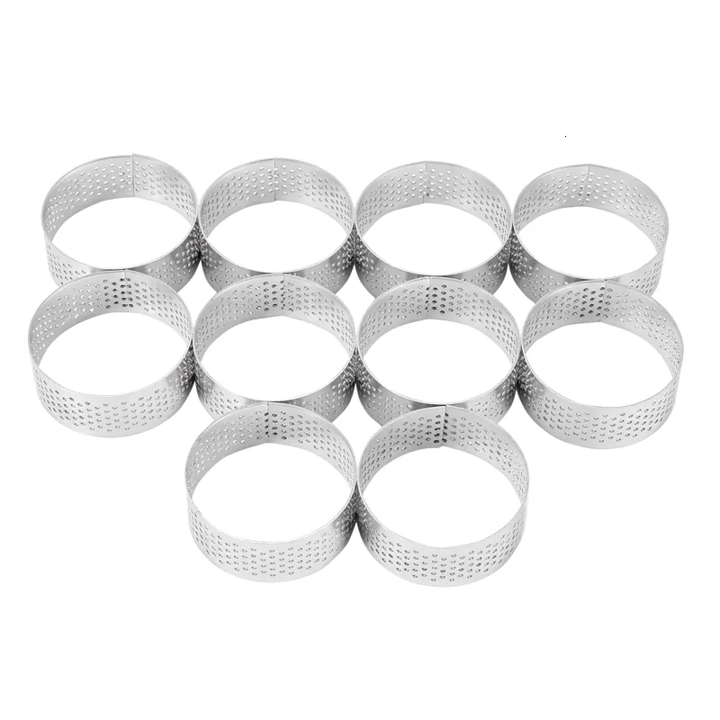 Bakning av konditoriverktyg 10 Pack 5 cm rostfritt stål TART Ring värmebeständig perforerad tårta mousse ring rund ring bakning donutverktyg 230506