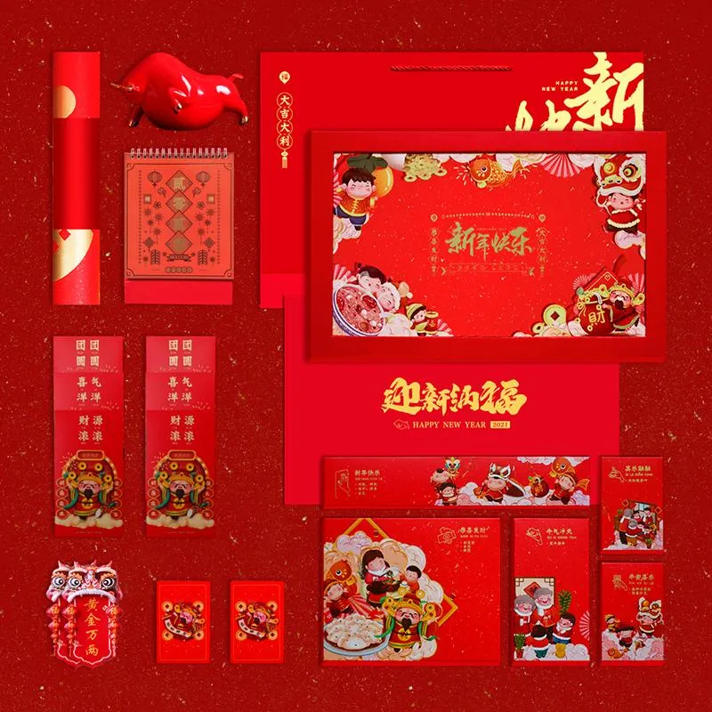 Party levererar annan evenemang Tigerårskoppling presentpåse Box Enterprise Custom Logo Desk Calender Red-Fu Character Spring Festiva