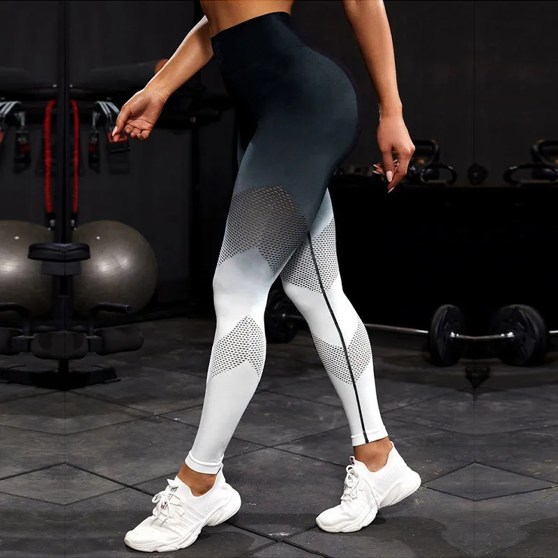 Leggings pour femmes évider pantalons de yoga dégradés femmes Leggings sans couture Gym collants d'entraînement taille haute maille Legging femmes pantalons de sport pour Fitness 230508