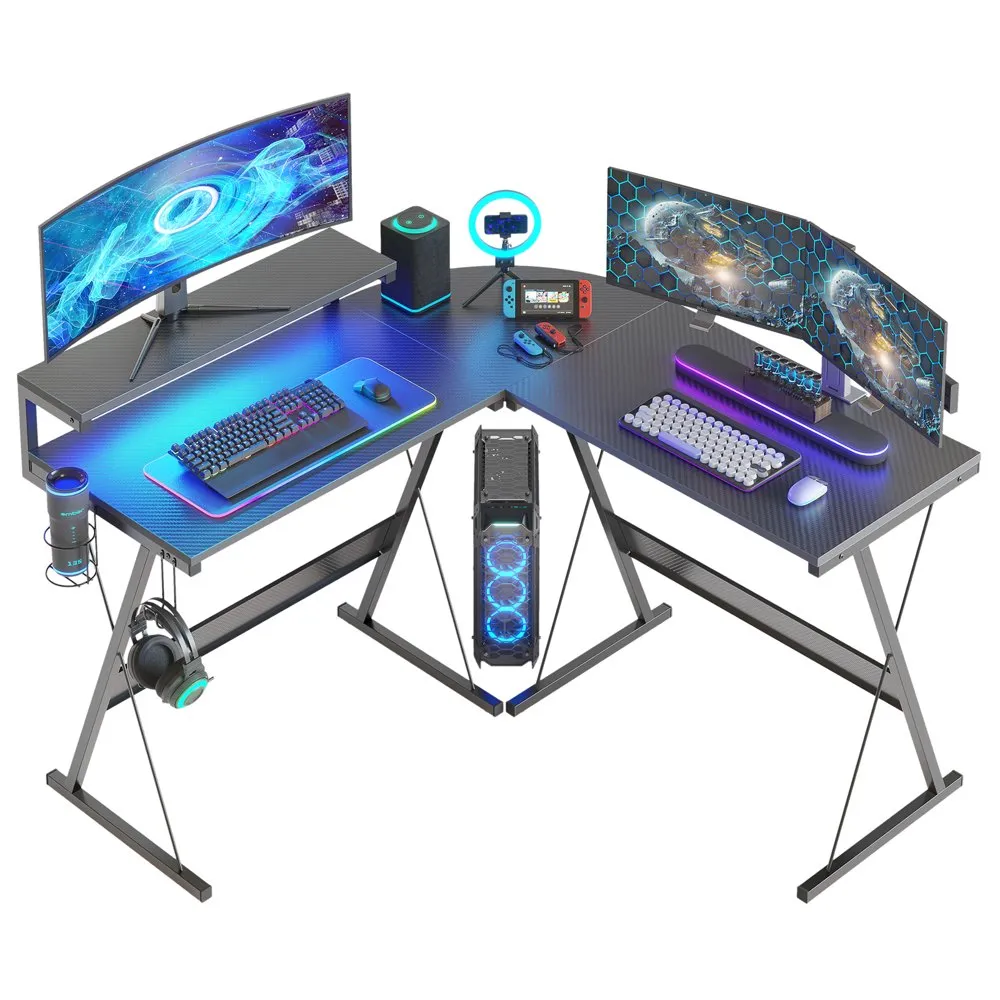 Bureau Gaming, Table Multifonctionnelle De Studio D'Ordinateur PC En Forme  De I Station De Travail De Bureau à Domicile, Bureau De Jeu Avec Bureau En  Fibre De Carbone Avec Rack De Stockage (