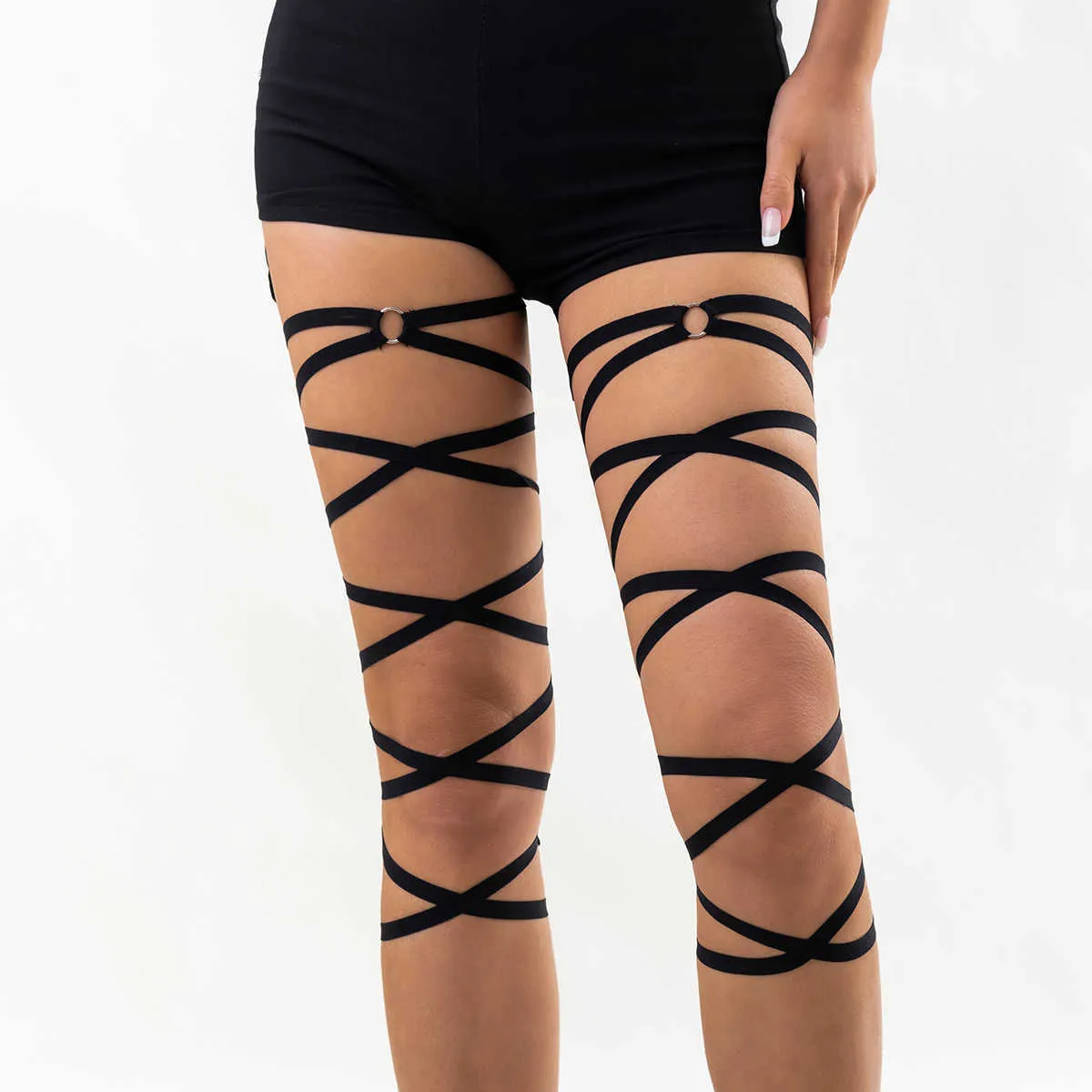 Chaînes de ventre IngeSightZ gothique multicouche noir bande élastique jambe cuisse chaîne femmes Sexy cercle harnais Cosplay Harajuku bijoux de corps Z0508