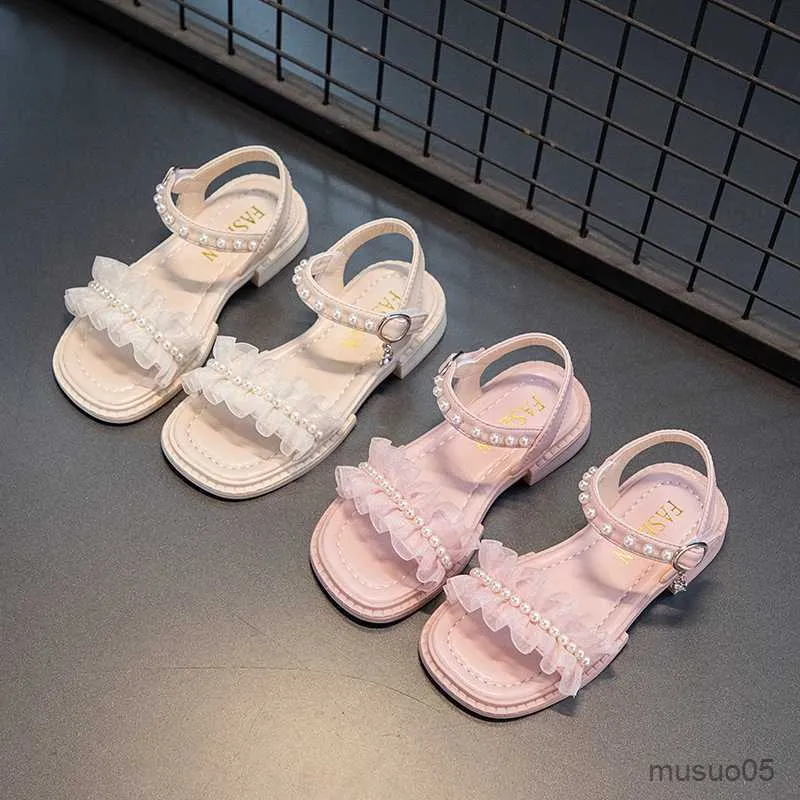 Sandalen kinderen meisjes sandalen zomer zoete wind prinses kanten parelschoenen kinderen strandschoenen