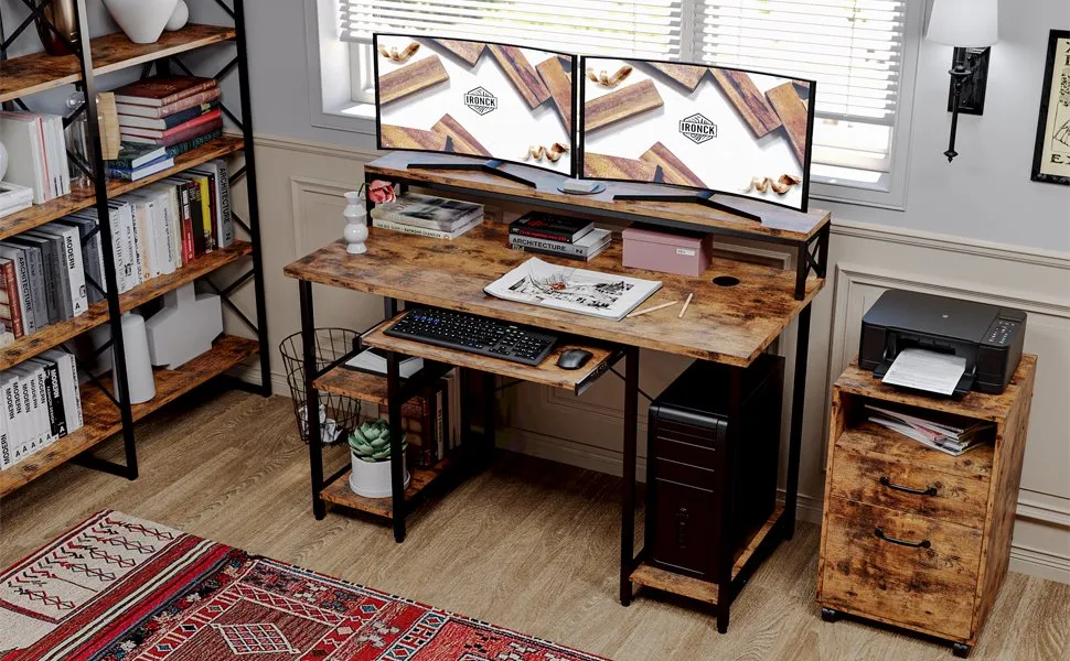 Escritorio de computadora para el hogar, escritorio de oficina, escritorio  grande para juegos de PC, mesa de estudio con cajones, estante de