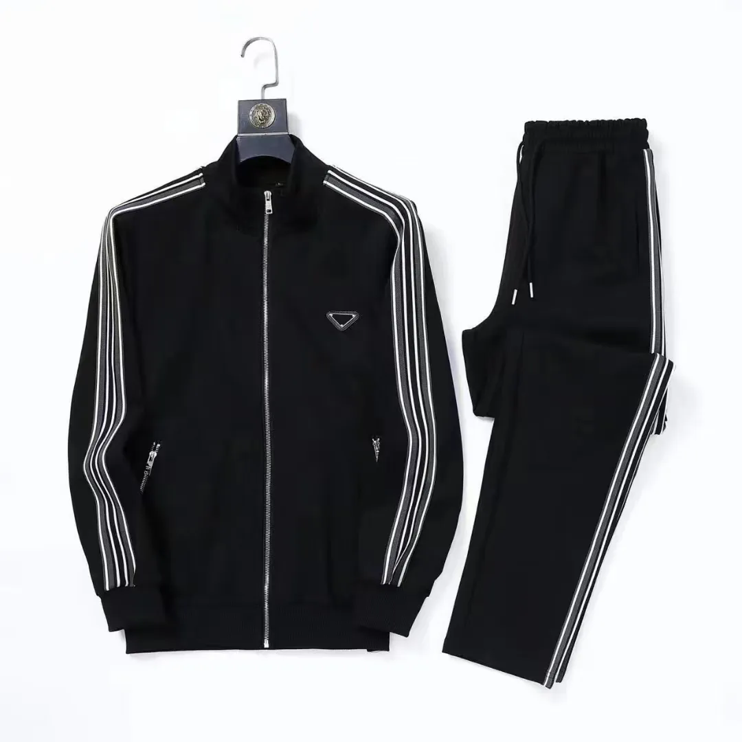 Luxe mannen Designer Tracksuit Mode SweatSuit Zwart Staande kraagjas