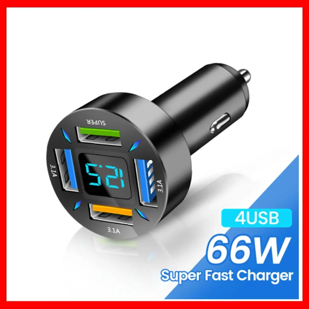 66W 4 Ports USB PD Quick Car Adapter Charger QC3.0 Type C,In-Car