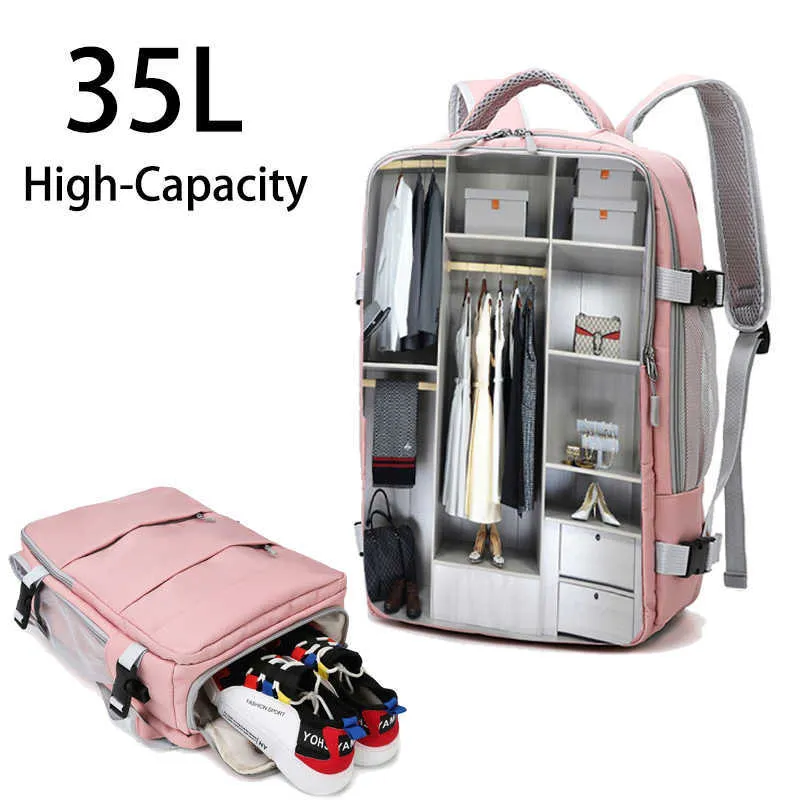 Backpacking Packs Multifunktionella resebaksäckar 35L Högkapacitet Trekking Mountaineering Bag USB laddningsport Ryggsäck Torr och våt separering P230508