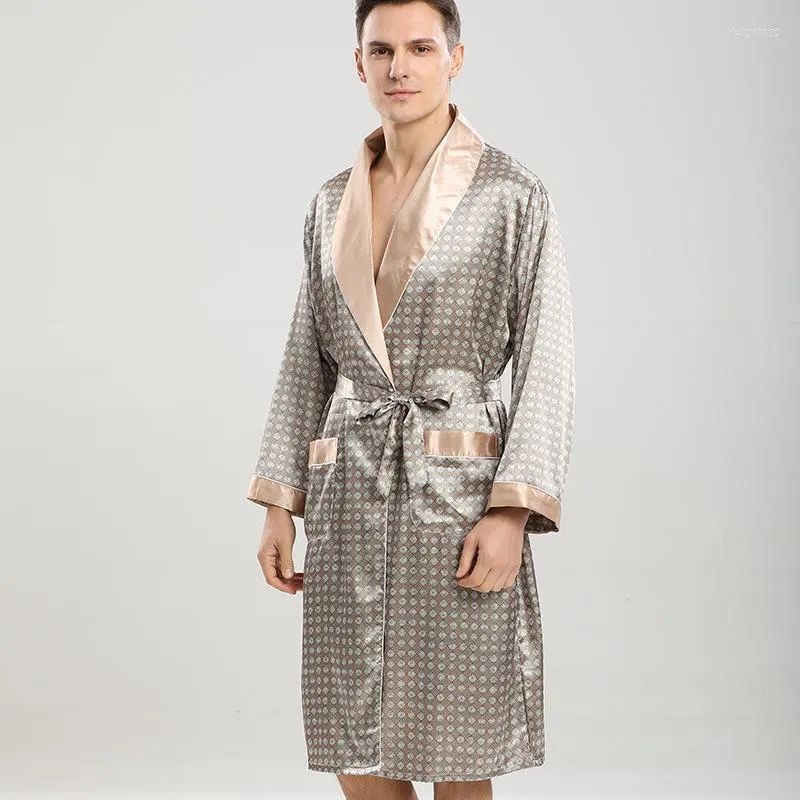 Vêtements de nuit pour hommes Robe à manches longues pour hommes Kimono Vêtements de maison Pyjama Bain avec ceinture Peignoir
