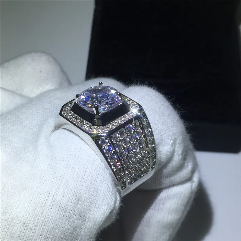 T GG Pierścienie Pierścienie Pierścienie 14K Gold Solitaire Mężczyzna 2CT LAB ZAKRĘTKOWY Pierścień Srebrny kolor biżuteria