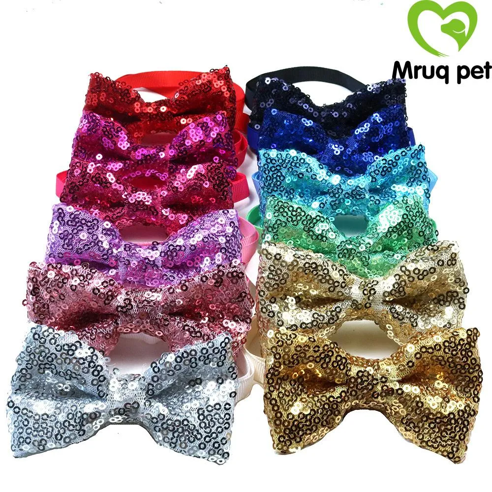 Gaufrage 60 pièces chien chat chiot noeuds papillon réglable paillettes brillantes noeud papillon chien noeuds papillon chien toilettage arcs accessoires pour chiens fournitures pour animaux de compagnie