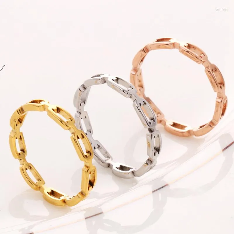Cluster Rings Rectangular Punk Cuban Link Chain For Women Thin Personality Gold Color Titanium Steel Accessories Hip Hop Jewelry KBR110