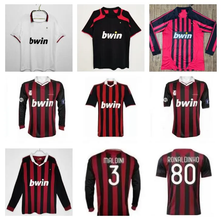 2007 2008 2009 2010 AC Milans Ronaldinho Ретро футбольные майки 07 08 09 10 10 Maldini Pato Seedorf Inzaghi Nesta Pirlo Thiago Silva Vintage Classic Footbor