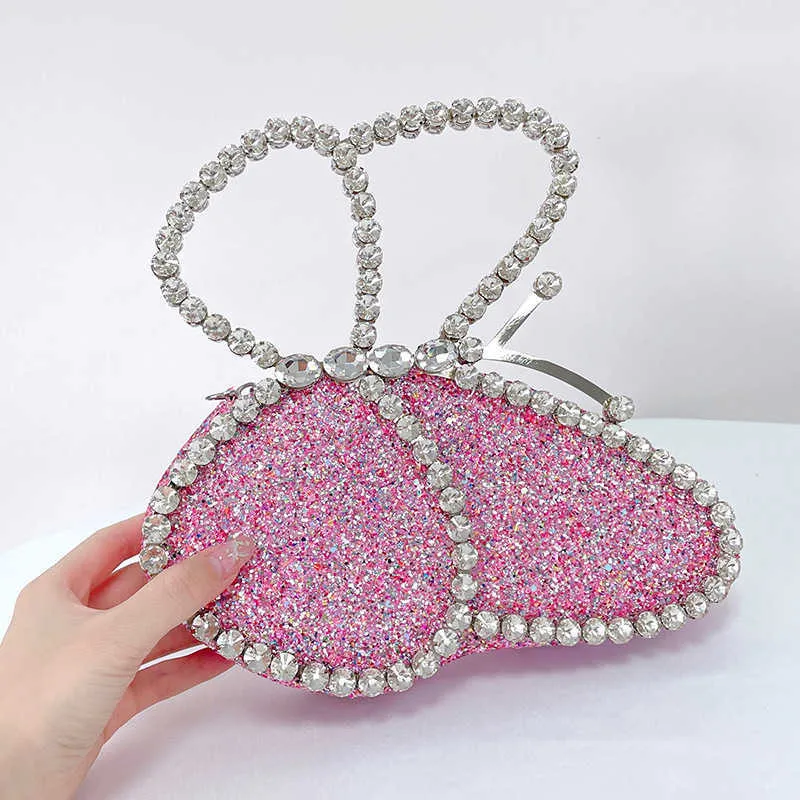 Totes New Butterfly Pochette da sera con paillettes per la festa nuziale Donna Chic Manico in metallo Borse e borsette con strass di cristallo Desig 230509