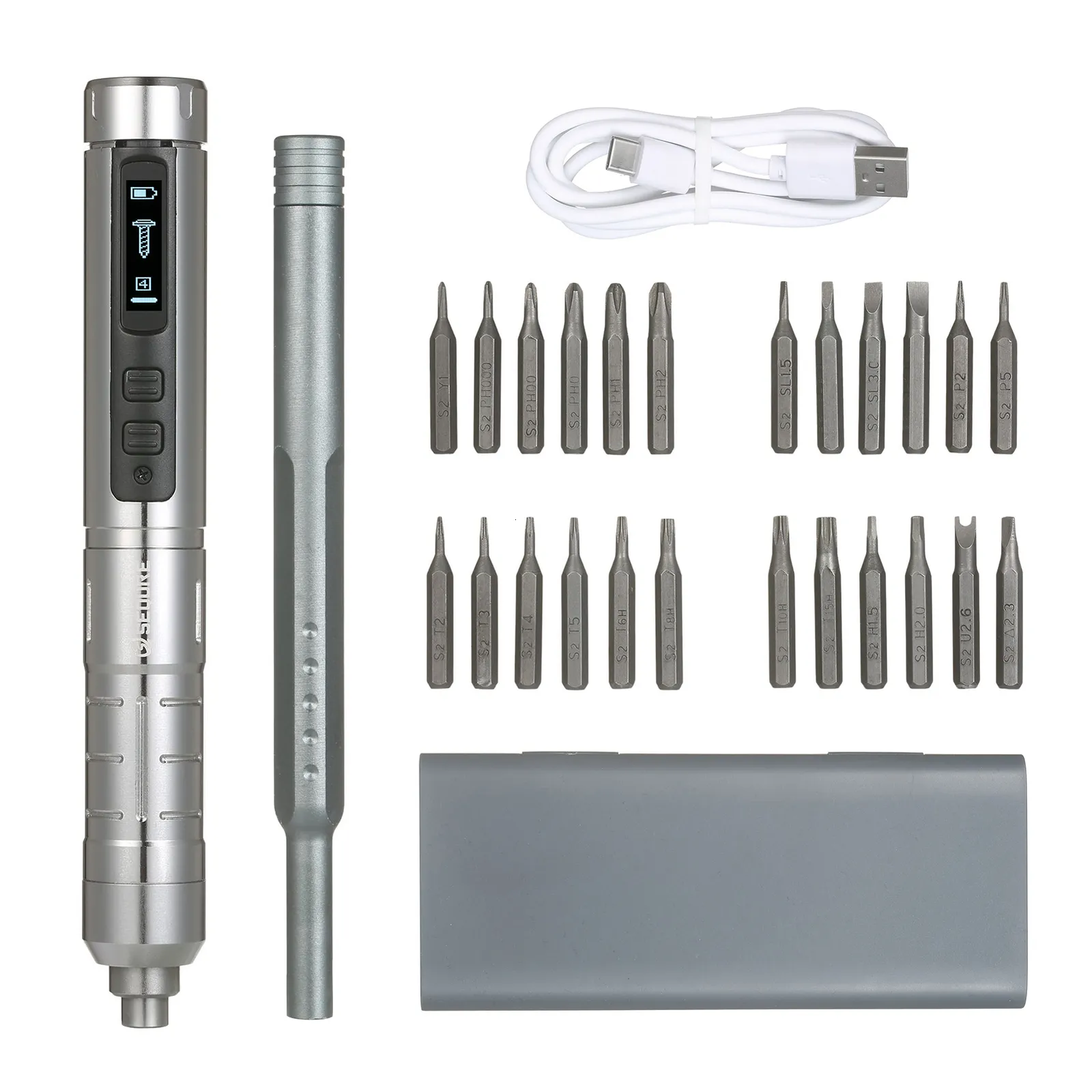 Destornilladores SEQURE Smart Electric Pen Destornillador Kit 245RPM Destornillador de precisión inalámbrico con 24 puntas de controlador magnético Luz LED 230508