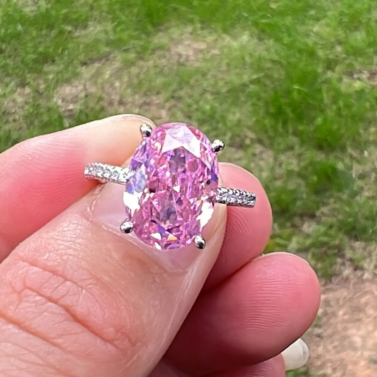 Choucong Unikt märke Vigselringar Lyxsmycken 925 Sterling Silver Lagre 5A Rosa Cubic Zircon CZ Diamant Fantastiskt Fest Kvinnor Förlovning Brudring Present