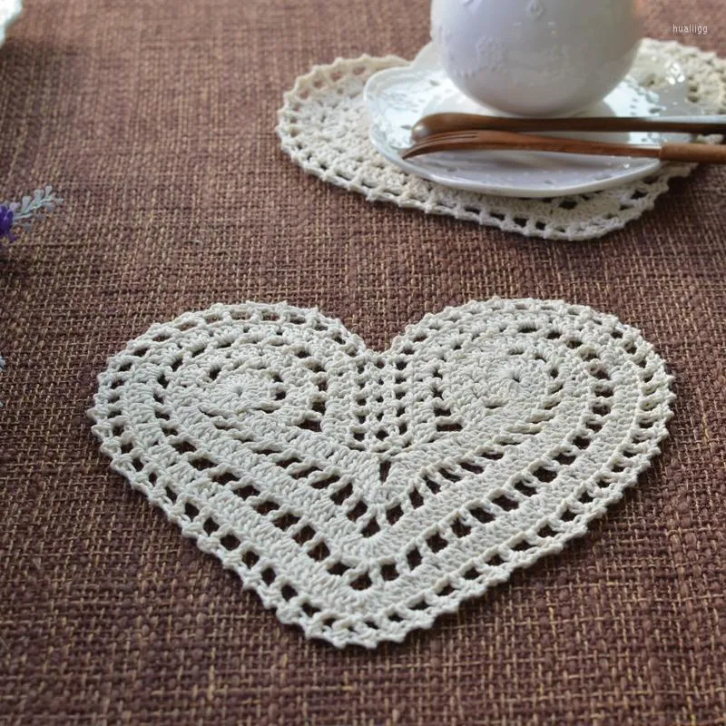 Table Mats Vintage Handmade Crochet Placemat Round Shabby Chic Doilies Heart Wedding 20cm(7.8")