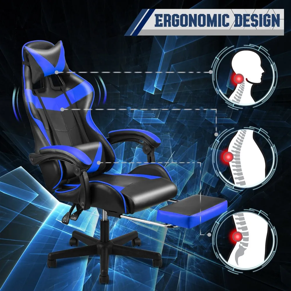 Ergonomic Computer Gaming Chair with Footrest Lumbar Massage Support