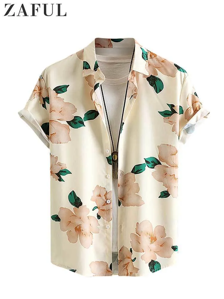 قميص القمصان غير الرسمية للرجال للرجال صقيل نمط الأزهار الأكمام القصير بلوزات الوقوف ذوي الياقات الحريرية