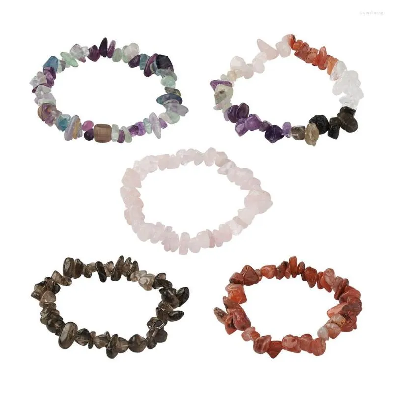 Brin 5 pièces perles de puce de pierre mélangées naturelles Bracelets extensibles pour les femmes bijoux exquis fête anniversaire cadeau de mariage