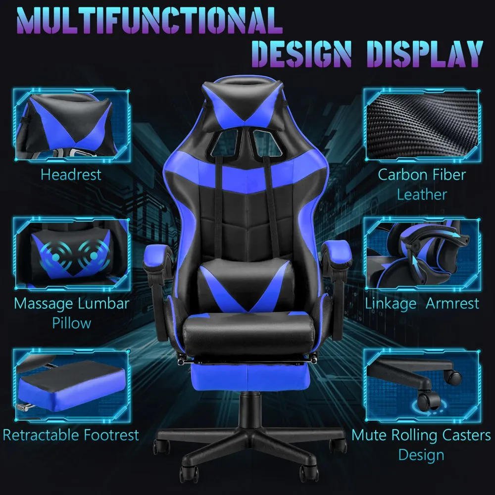 Ergonomic High Back Massage Gaming Chair Gaming Recliner with Pillow -  Costway