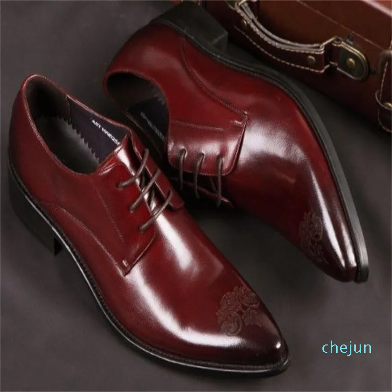 Men leather dress shoes waxed cow leather printed flora pointed toe Exclusive store