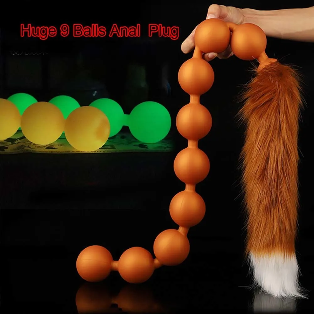 9 balls anal beads-butt plug with tail Inflatable Anal Bead Prostate Massager Huge Butt Plug- Anesidora main image 1