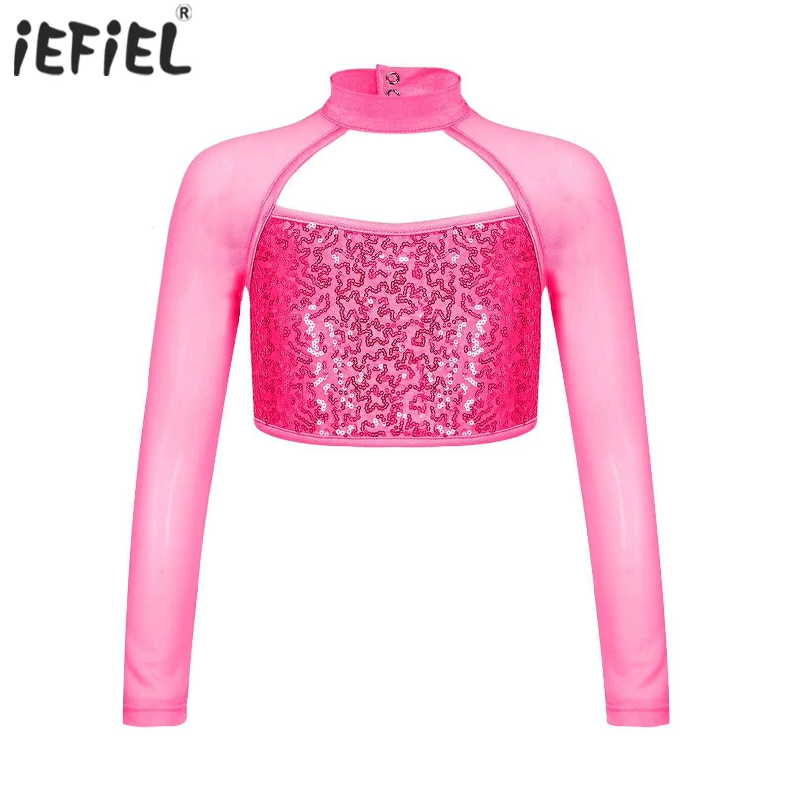 Gilet Enfants Filles Paillettes Crop Tops À Manches Longues Ballet De Danse Débardeurs pour Moderne Latin Jazz Danse Scène Performance Costume De Danse 230508