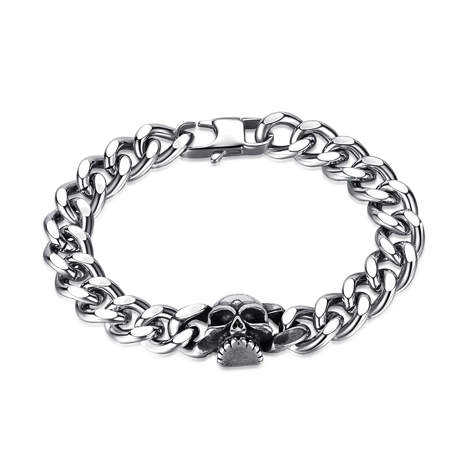 8 mm 8,26 pouces en acier inoxydable cubain gourmette chaîne bracelet motard crâne lien bijoux pour femmes hommes cool bijoux argent poli n1360