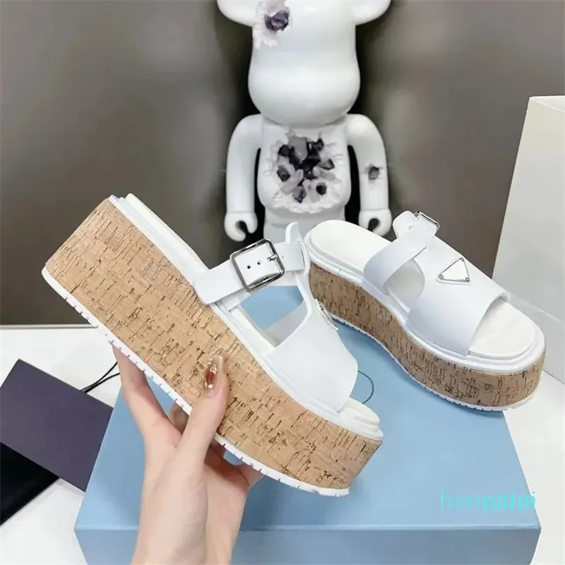 Designer Donna Sandali Con Zeppa In Gomma Bianca Nera Pantofole