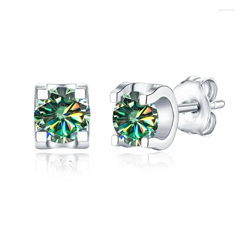 Stud -oorbellen 2CT D kleurrijke mossstone S925 Sterling verzilverde 18k witgouden studs voor dames heren sprankelende fijne sieraden