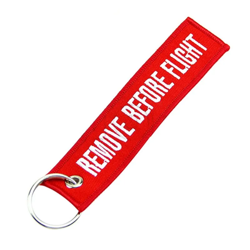 Remove Before Flight Luggage Tag Label key Embroidered Nice Canvas Specile Keychains Luggage Tags red in opp bag