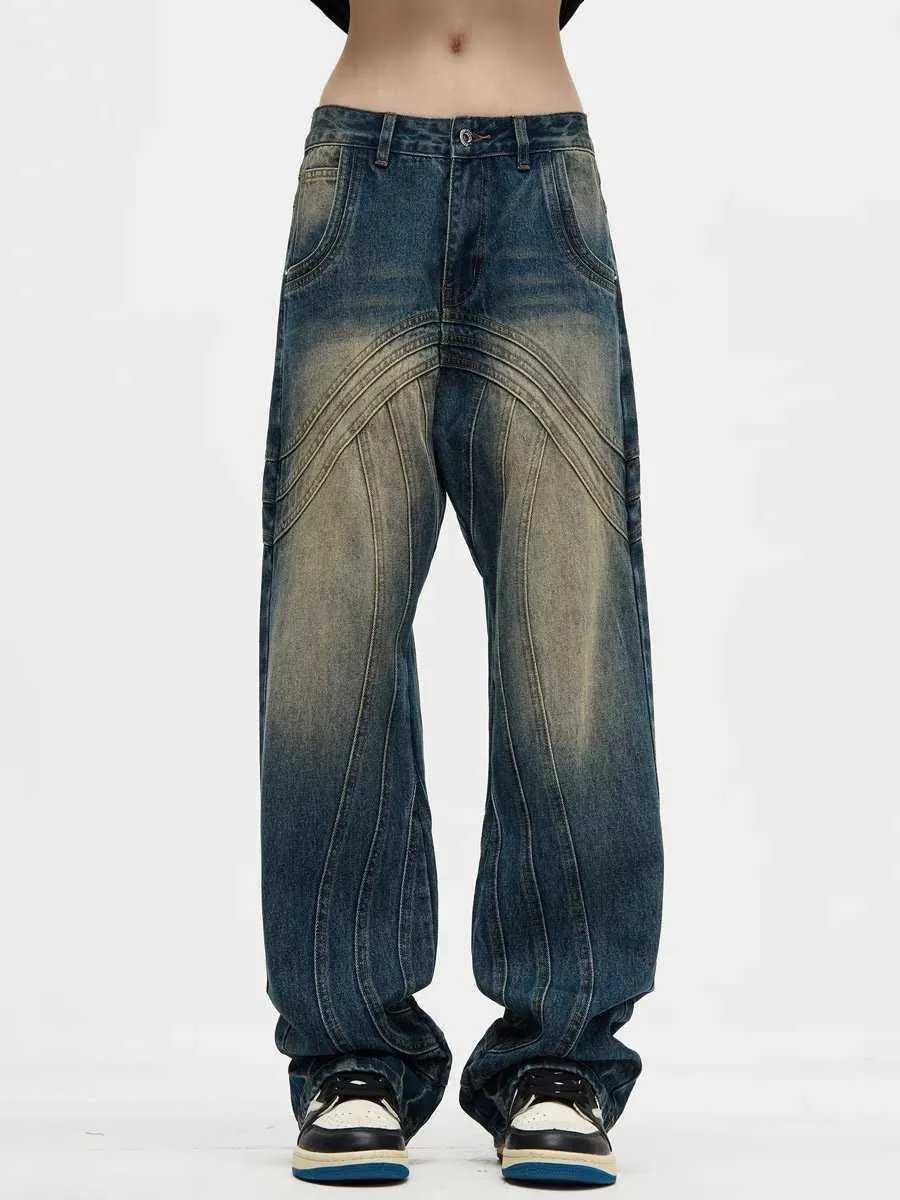 Men's Jeans 2023 new American hiphop jeans Gradient Men Casual Cool High Street European Stylish Harajuku Retro Unisex Kpop Fashion Trouser Z0508