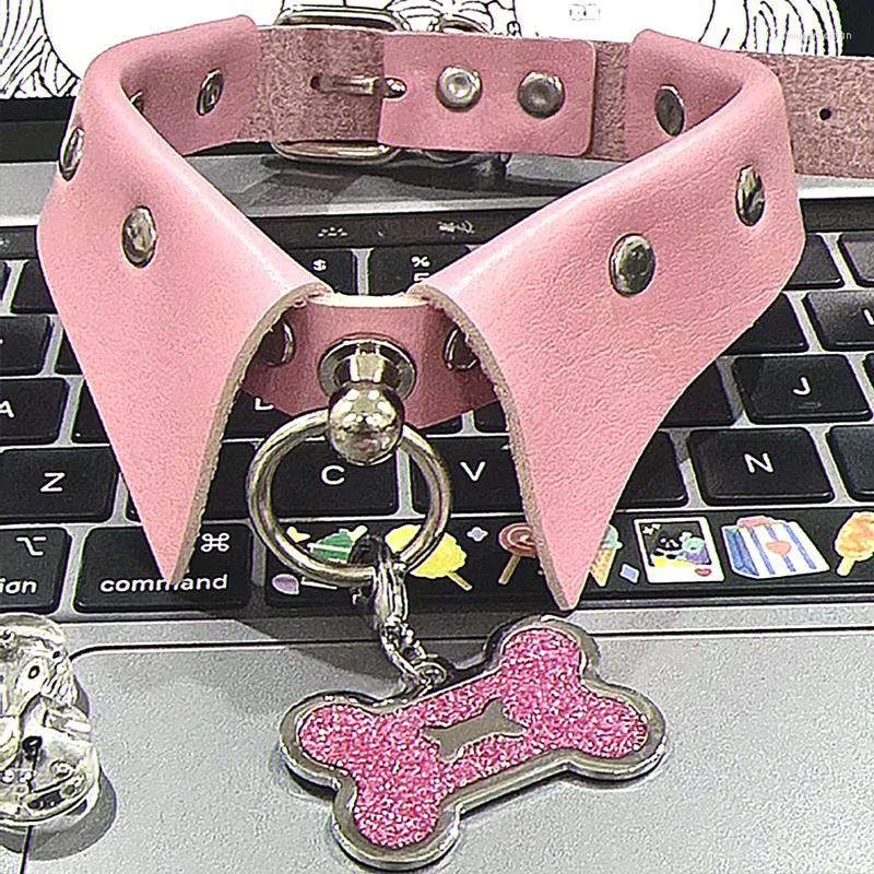 Collane con ciondolo Harajuku Accessori rosa Colletto in pelle Collana girocollo in osso per donna Gioielli Grunge Punk Goth Moda coreana