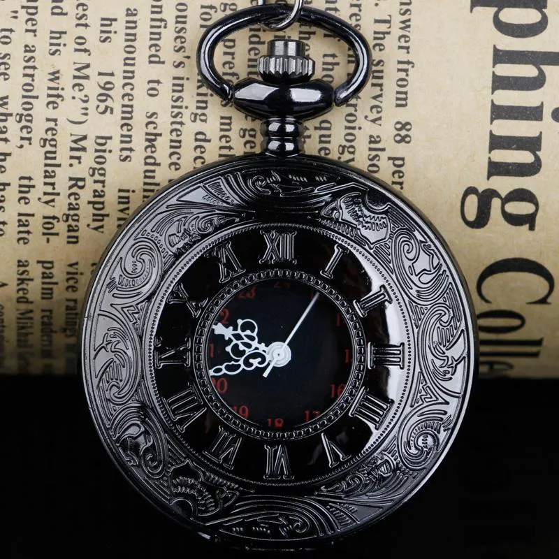 Zegarki kieszonkowe klasyczny kwarcowy naszyjnik Rzymskie cyfry czarne wybieranie zegar biznesowy Wysokiej jakości znakomity prezent